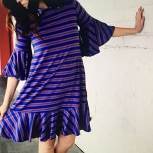 NWOT Lularoe Maurine Blue/Black Striped Dr…